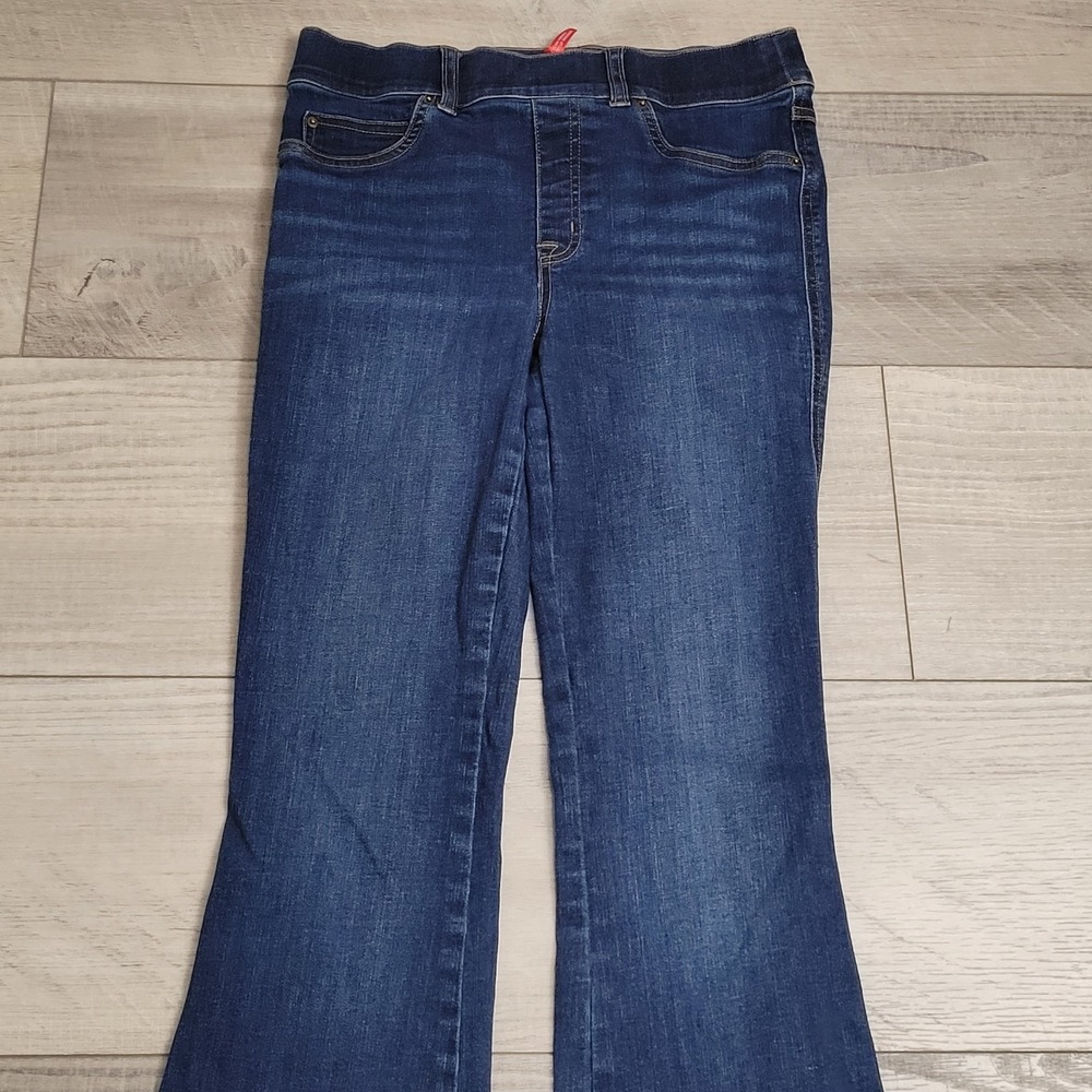 SPANX Jeans Women's S 28x33 Indigo Bootcut Pull‑On Stretch Mid Rise Denim Boho - Picture 3 of 16